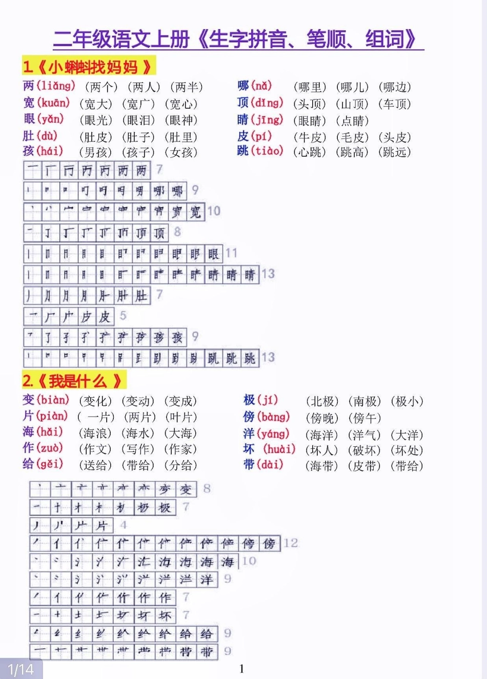 二年级语文上册生字 拼音 组词。二年级语文上册生字 拼音 组词二年级语文二年级语文上册暑期预习学习资料分享.pdf_第2页
