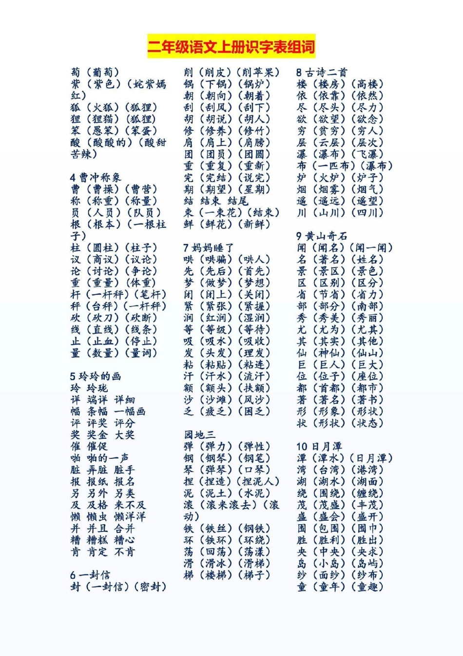 二年级语文上册识字表组词。二年级语文上册识字表组词，开学必备。二年级语文 感谢我要上热门.pdf_第2页