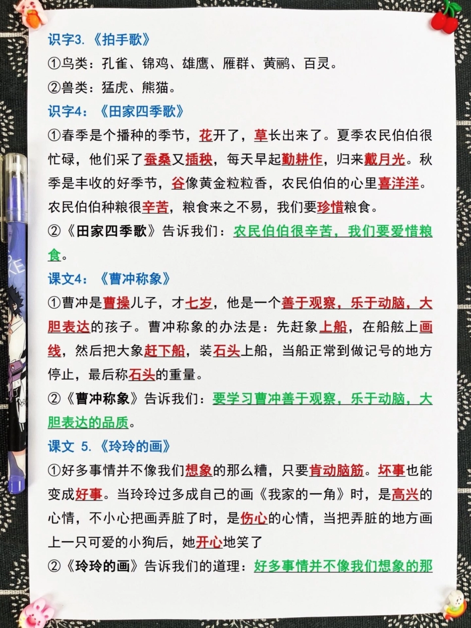 二年级语文上册重点知识点总结，老师精心整。整理，家长给孩子打印出来学习一下！一升二 二年级语文 二年级语文中心思想.pdf_第3页