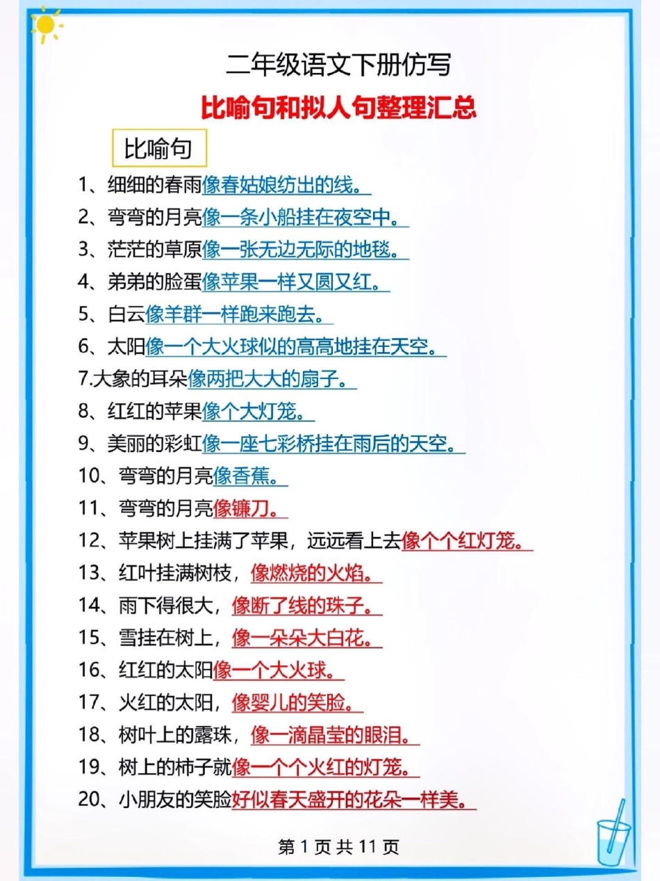 二年级语文下册比喻句拟人句整理汇总。 小学语文知识点 比喻句 拟人句 热点 创作者中心.pdf_第1页