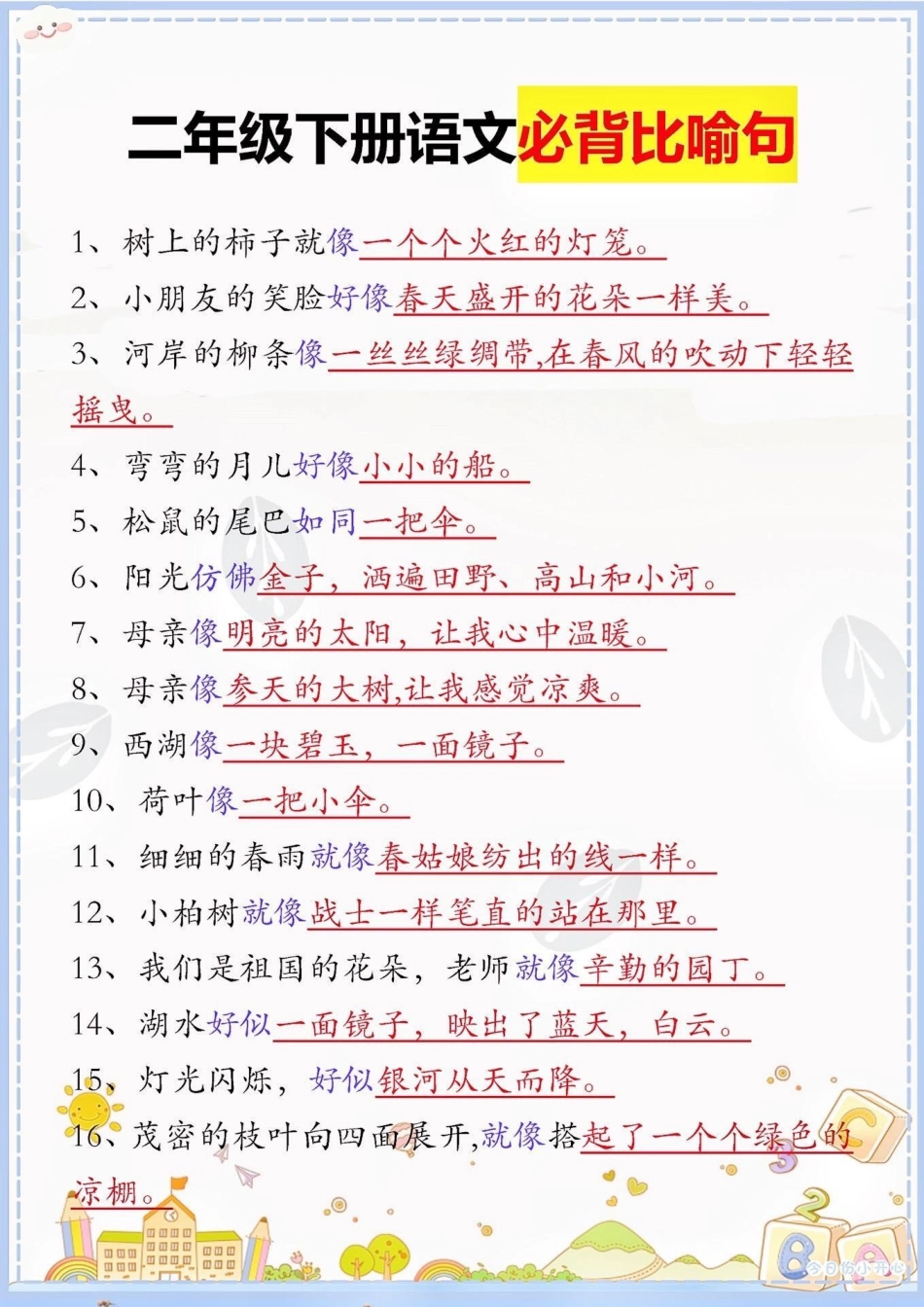 二年级语文下册必背比喻句。二年级语文下册必背比喻句比喻句二年级二年级语文下册知识分享.pdf_第2页