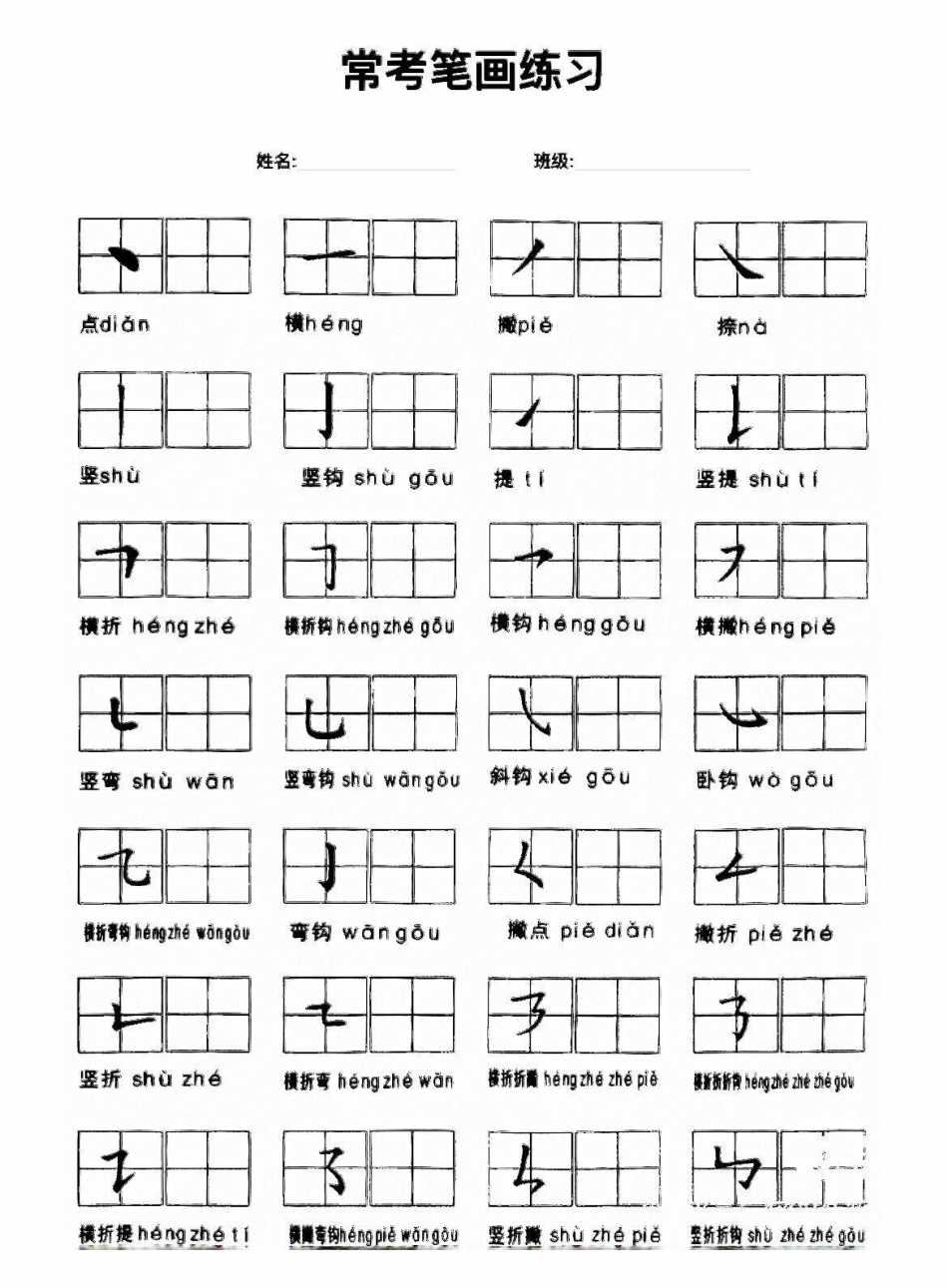 一年级期末必考知识：笔画。这是考试必考考点，建议家长打印出来给孩子练练✍必考题不能丢分‼必考考点 学霸秘诀 一年级 期末复习 一年级语文.pdf_第2页