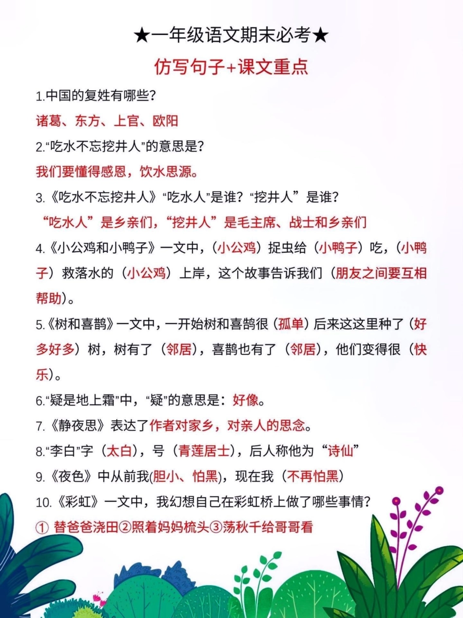 一年级期末语文考点。关注我持续更新小学知识 知识点总结 小学语文知识点 一年级重点知识归纳 一年级语文下册  热点 创作者中心.pdf_第2页