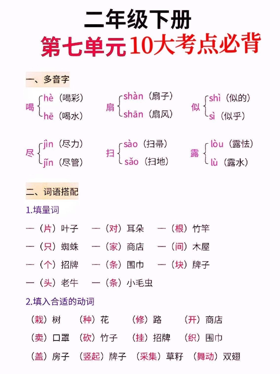 二年级语文下册第七单元10大考点必背。二年级语文下册第七单元10大考点必背第七单元二年级二年级语文下册.pdf_第2页