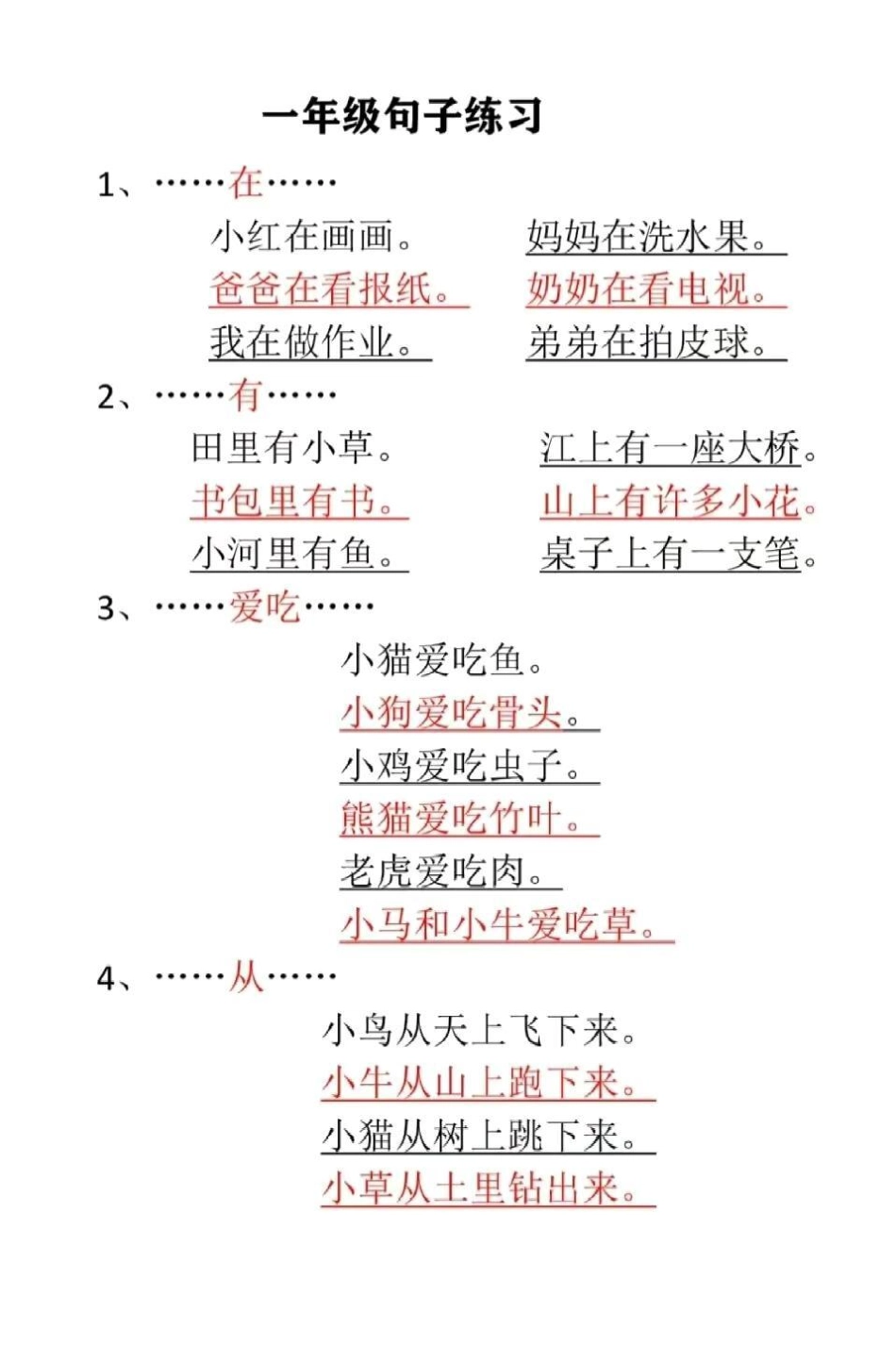 一年级全册写句子不用愁了！每年必考的写句子都在这里！刚上一年级的小朋友写不出简单的句子，所以一开始只能把这些简单的句型都背下来默写下来，害怕写句子和看图写话的小朋友可以试试！一年级 一年级语文 看图写.pdf_第1页