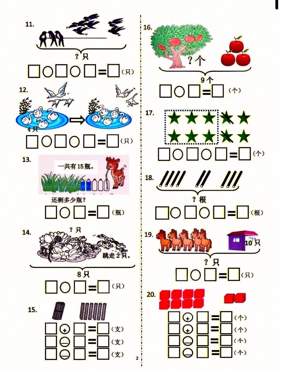 一年级上册看图列算式！！！一年级数学必考重点，看图列算式➕专项练习，数学过关一定要备上，打印出来给孩子用吧一年级重点知识归纳 一年级 一年级数学 小学知识点归纳 小学数学.pdf_第2页