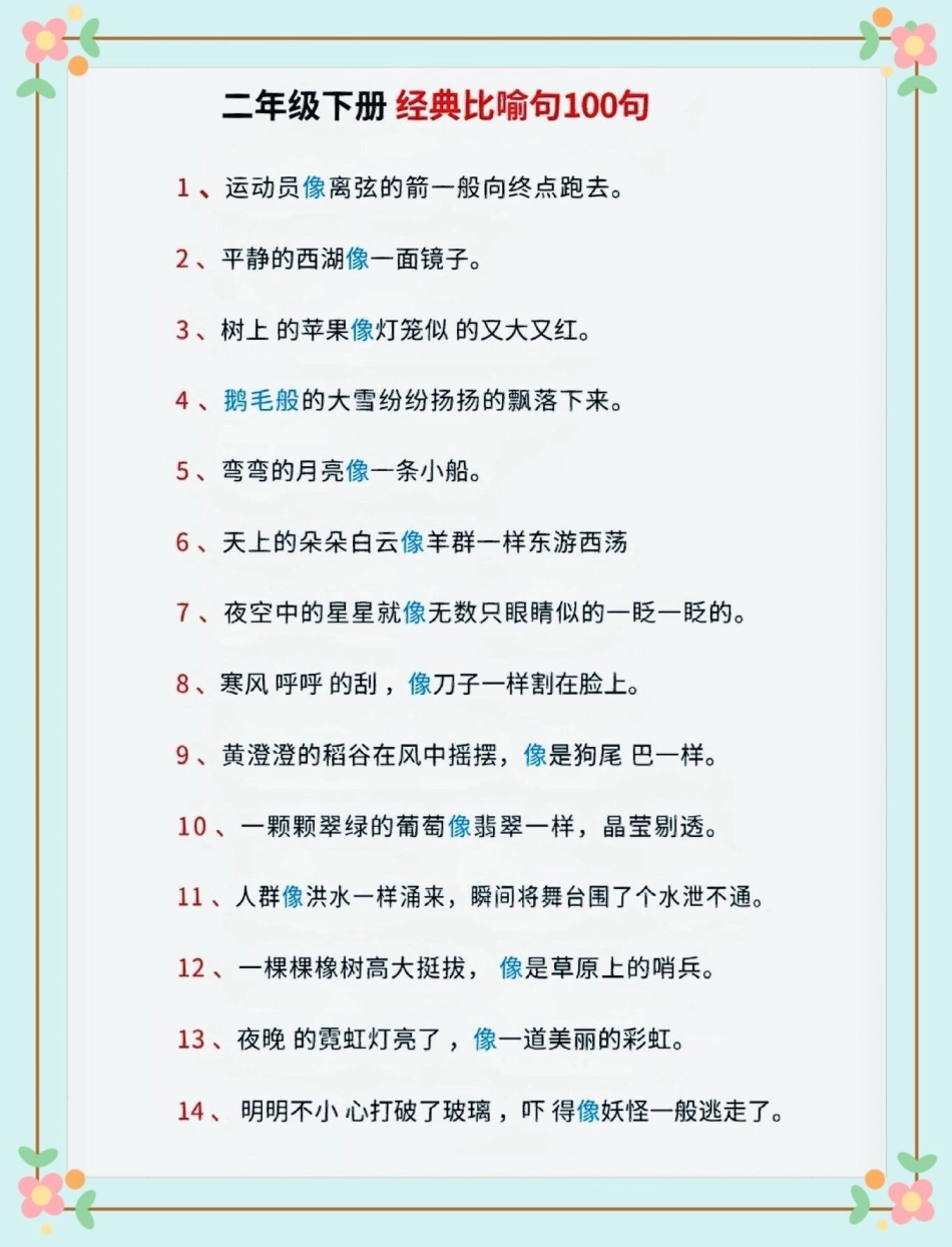 二年级语文下册经典比喻句100句。二年级语文下册经典比喻句100句比喻句二年级二年级语文下册知识分享.pdf_第2页