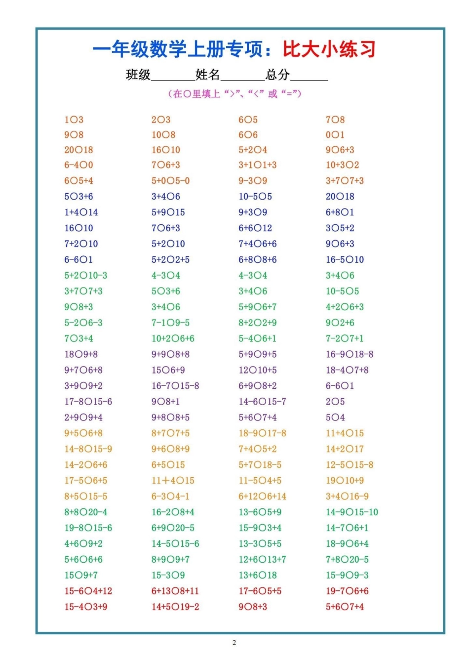 一年级上册数学比大小专项训练。知识分享 一年级 创作灵感.pdf_第2页