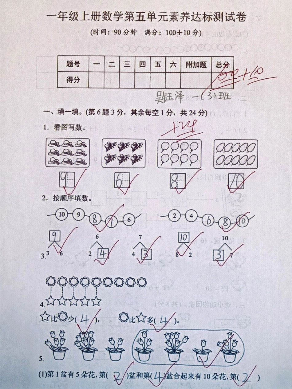 一年级上册数学第五单元同步检测卷练习学习 知识点总结 一年级数学题.pdf_第1页