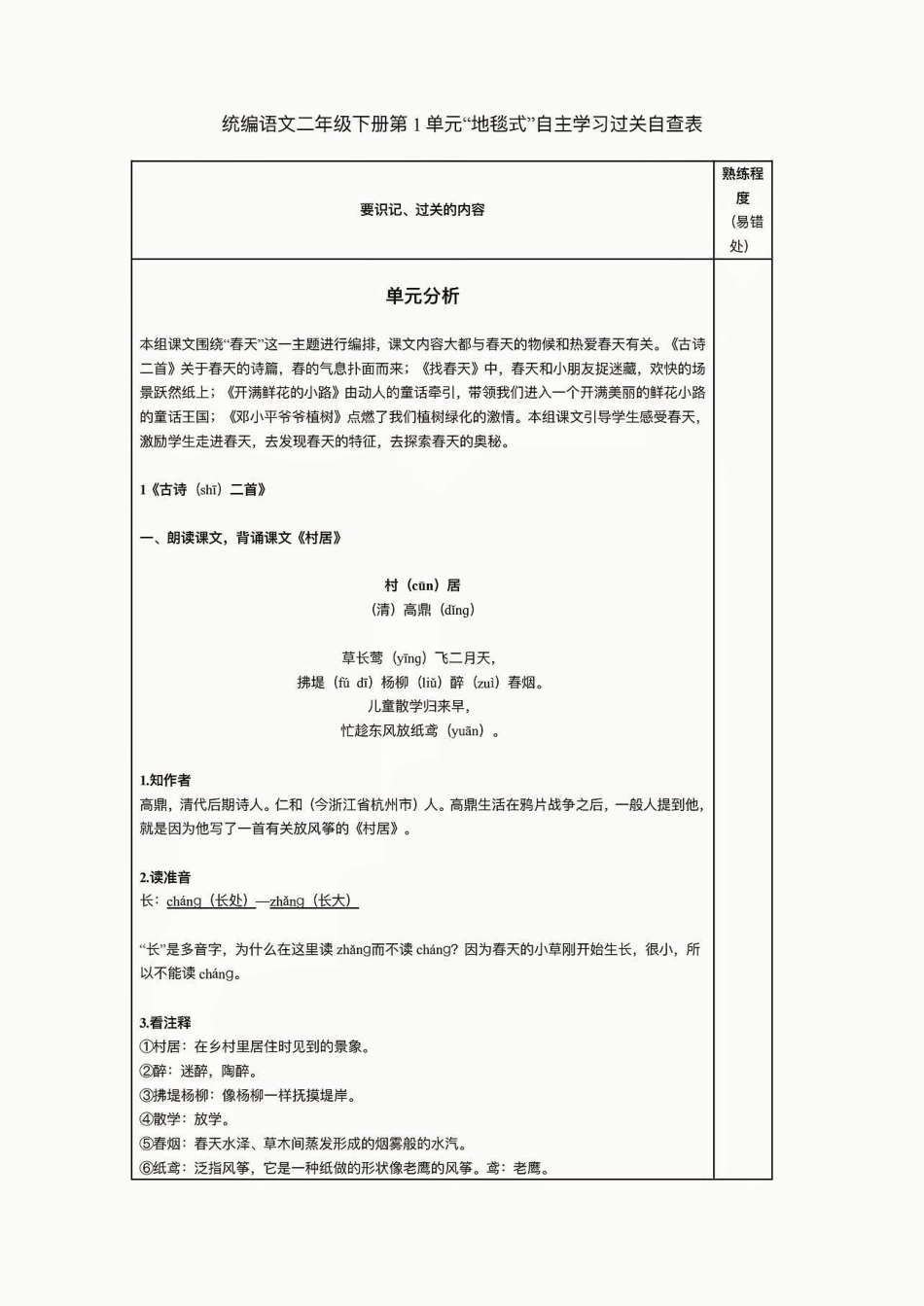 二年级语文下册一单元自主学习过关自查表。二年级语文下册一单元“地毯式”自主学习过关自查表二年级语文下册 二年级知识分享  第一单元.pdf_第2页