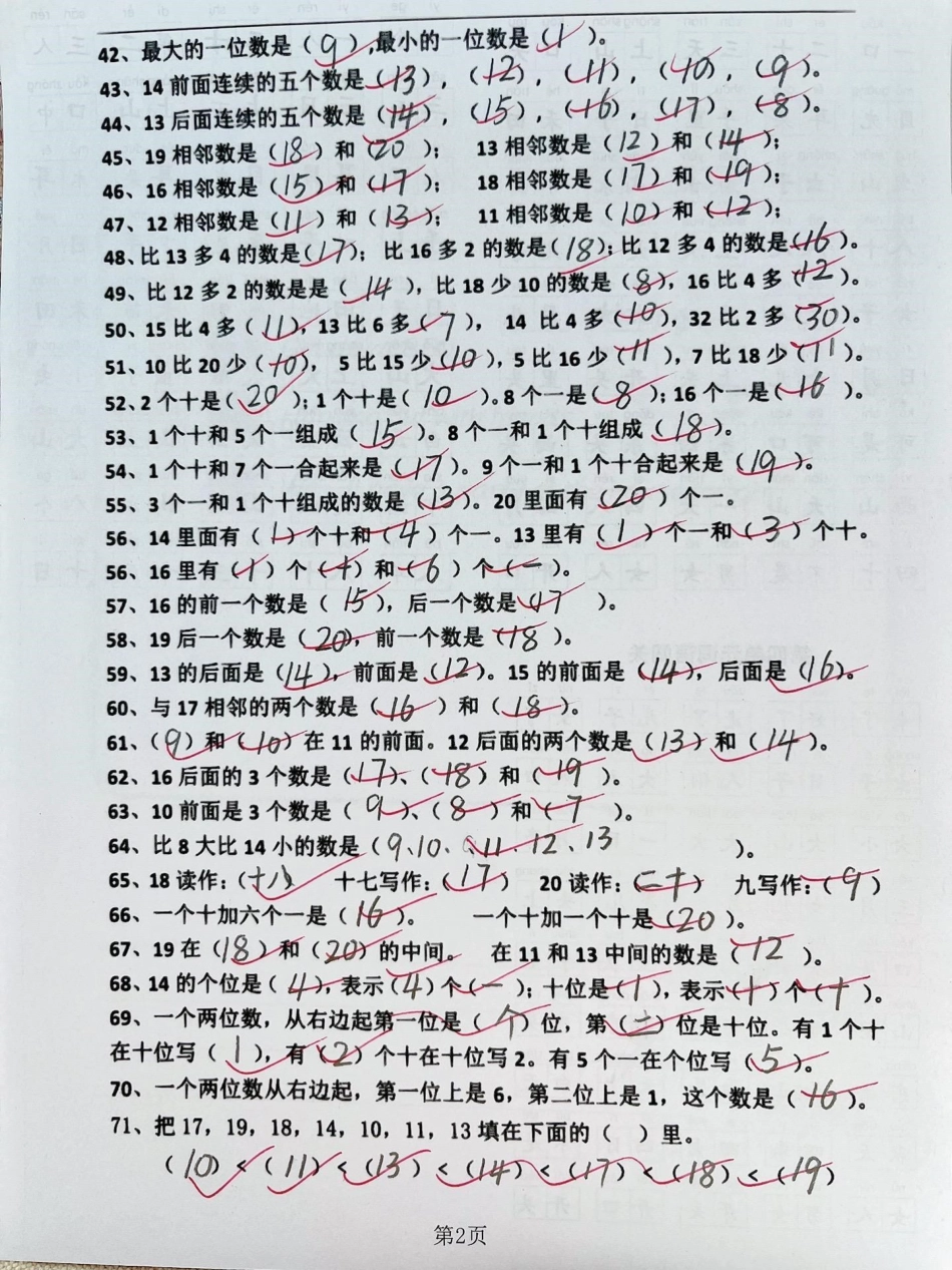 一年级上册数学易错题填空专项练习。  一年级 知识分享 期末复习.pdf_第2页