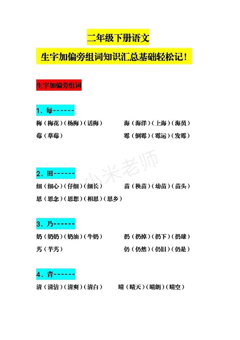 感谢 二年级下册语文 生字加偏旁组词，小学必备家长为小朋友保存.pdf_第1页
