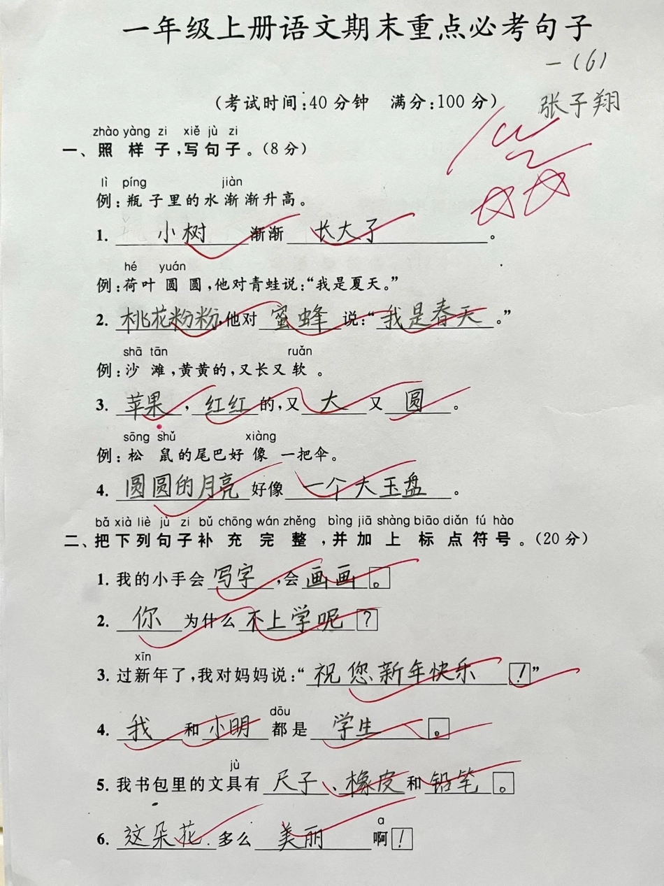 一年级上册语文期末重点必考句子。知识分享  一年级 语文 一年级重点知识归纳.pdf_第1页