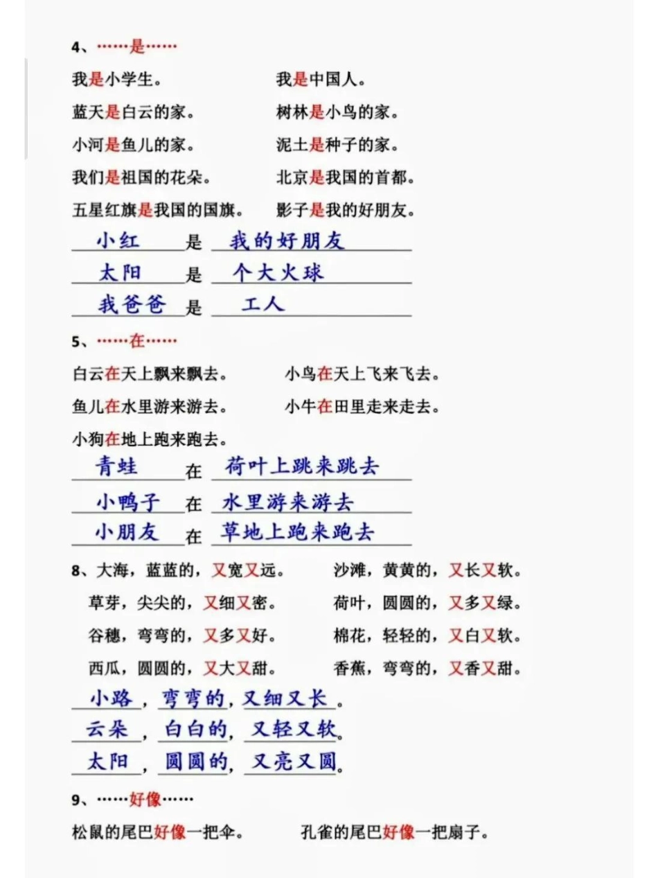一年级上册语文期中期末必考必背仿写句子大全，背熟它，吃透它，考试得满分 ，请家长们为孩子收藏学习一年级语文上册 一年级 家长给孩子收藏.pdf_第2页