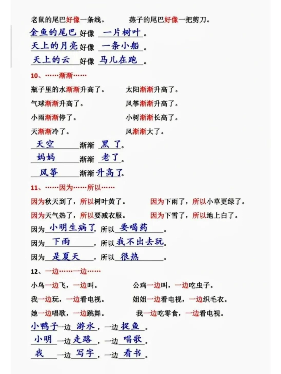 一年级上册语文期中期末必考必背仿写句子大全，背熟它，吃透它，考试得满分 ，请家长们为孩子收藏学习一年级语文上册 一年级 家长给孩子收藏.pdf_第3页