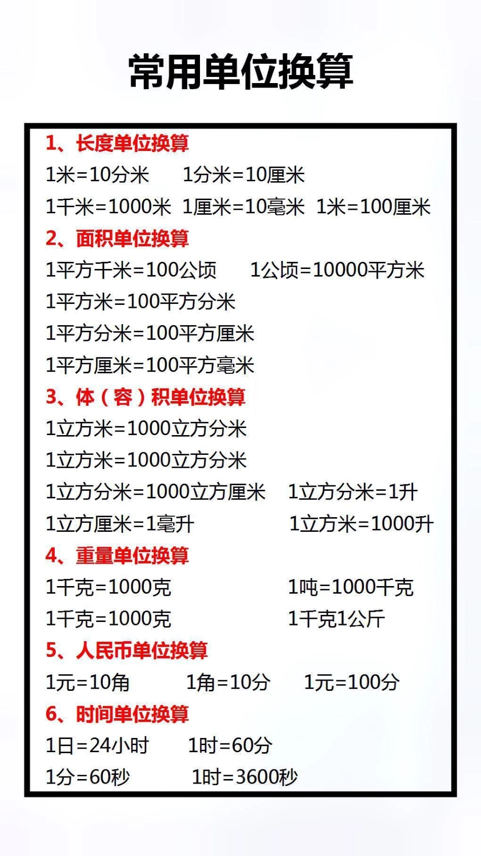 小学1～6年级数学所有单位换算汇总表学习 小学数学 知识分享.pdf_第2页