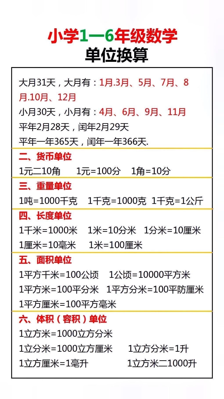 小学1到6年级数学单位换算小学数学.pdf_第3页