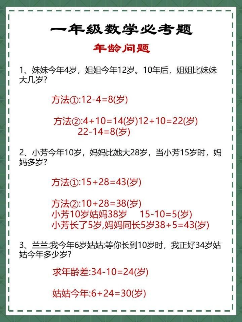 一年级数学必考年龄问题专项练习教育   知识点总结 数学思维.pdf_第1页