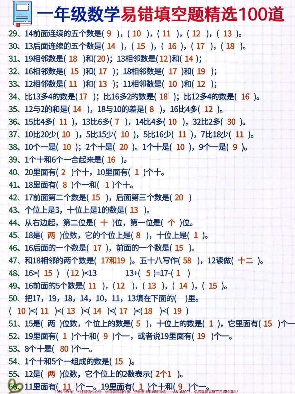 一年级数学精选易错填空100题100 寒假超车填空题题是同学们在小学数学学习过程中的重点，同时也是难点。数学是最能拉开差距的科目，如何学好数学也成了首当其冲的要务。数学却是所有科目里最抽象的，孩子入门.pdf_第2页