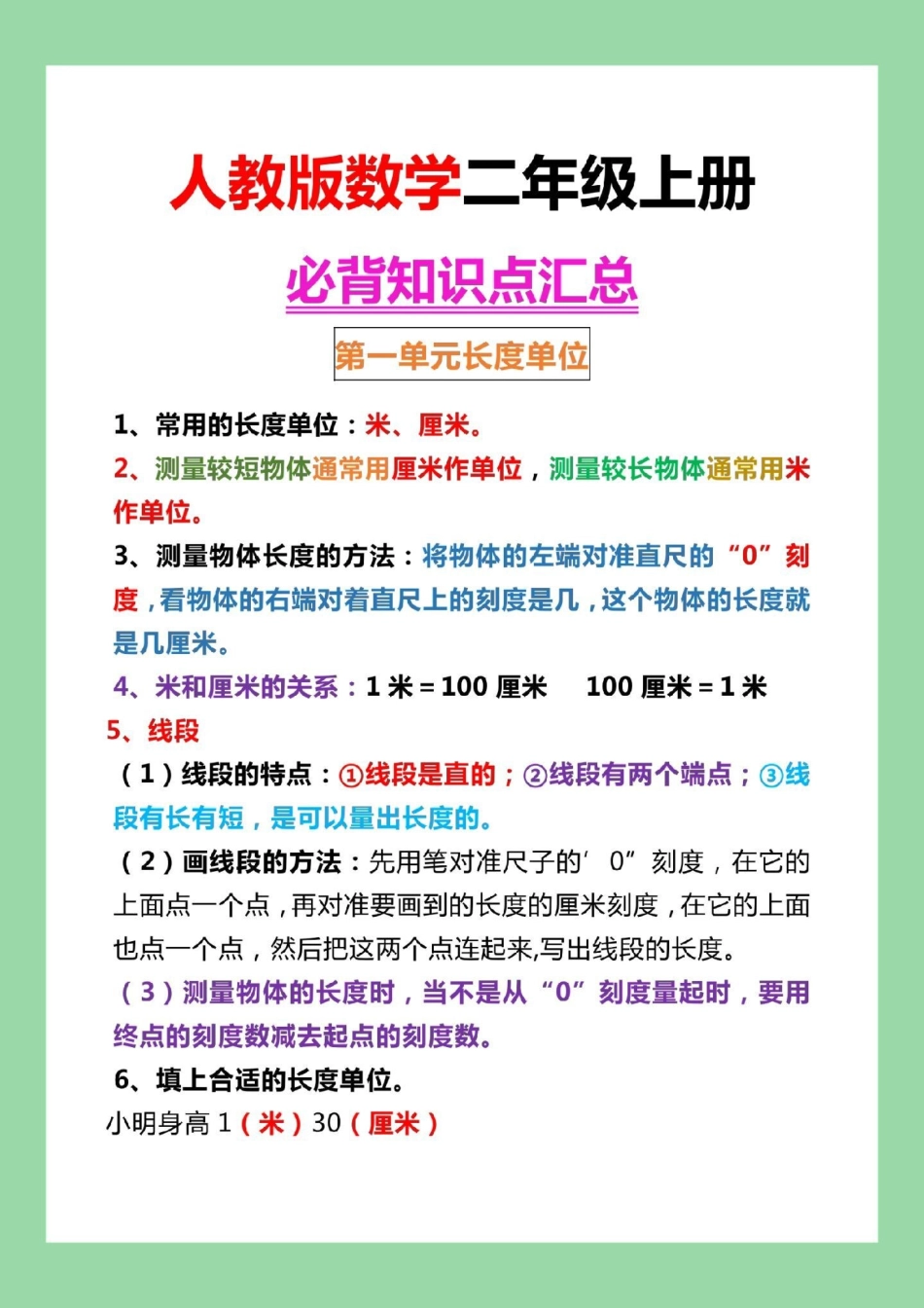 知识点总结 暑假预习 二年级数学 家长为孩子保存打印出来背一背.pdf_第1页