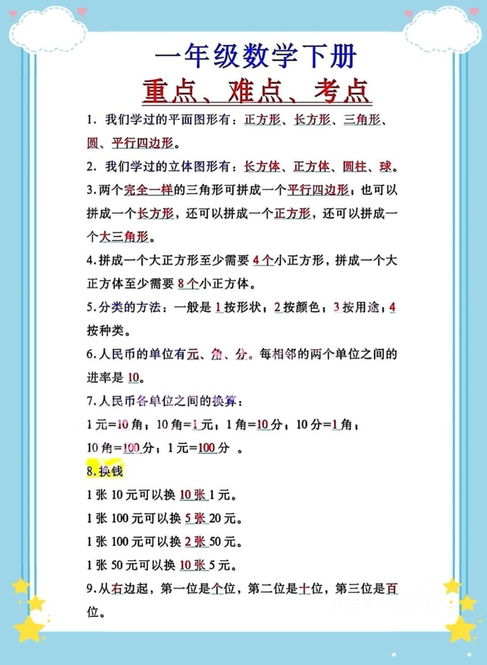 一年级数学下册，单元总结。一年级数学 一年级重点知识归纳.pdf_第2页