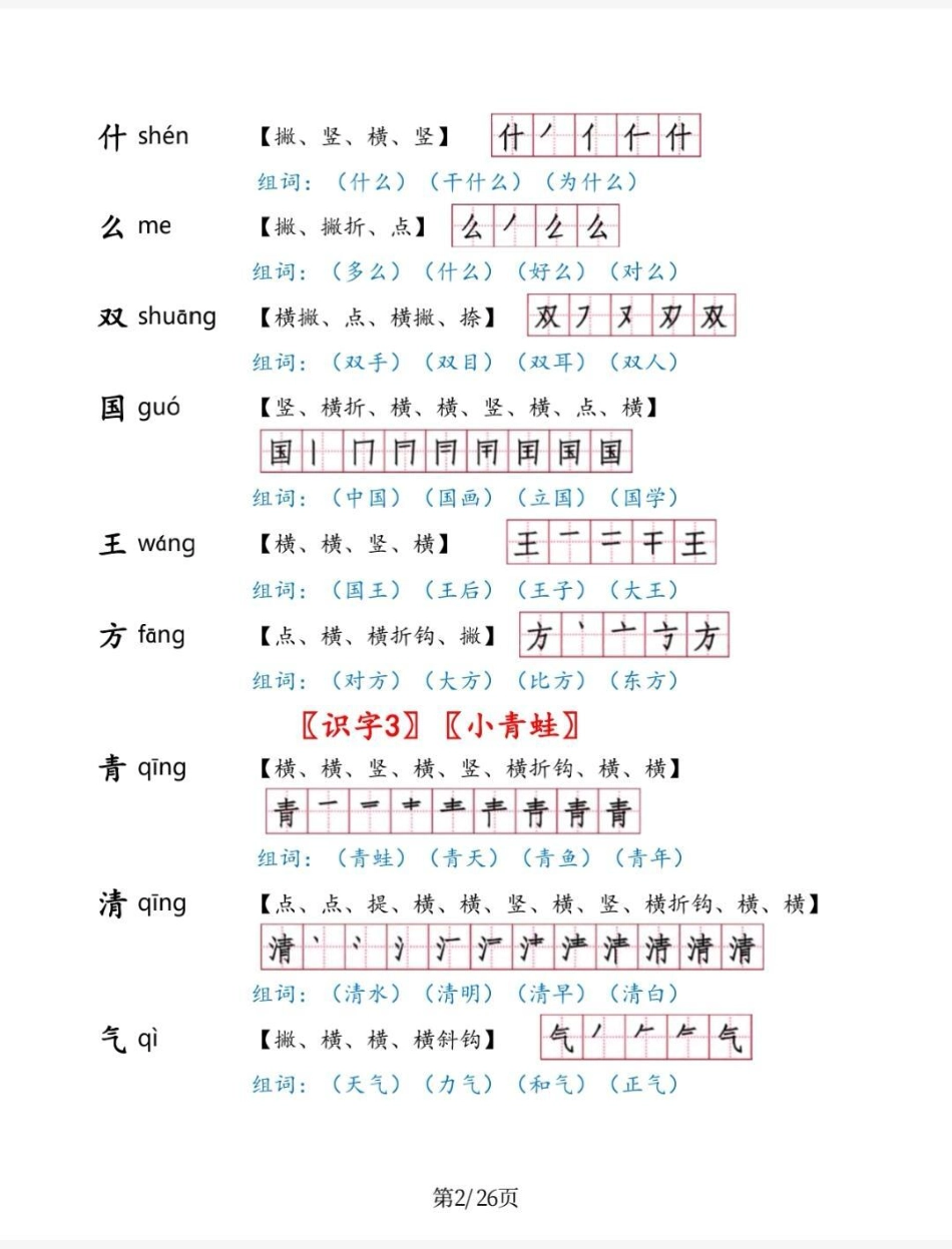 一年级太需要这个生字手册了。一年级下册生字手册，包含生字，拼音，组词，笔顺。预习学习都靠他。一年级 知识分享  一年级下册生字 语文.pdf_第2页