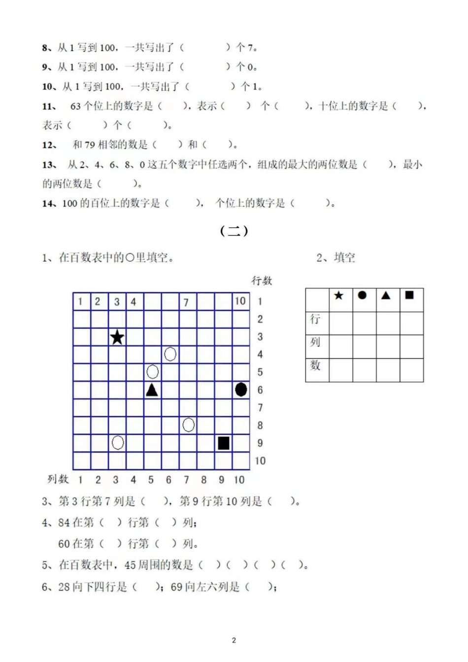 一年级下册百数表专项练。一年级下册数学，百数表专项练习题。一年级下册 数学 一年级重点知识归纳 一年级数学题 百数表专项练习.pdf_第3页
