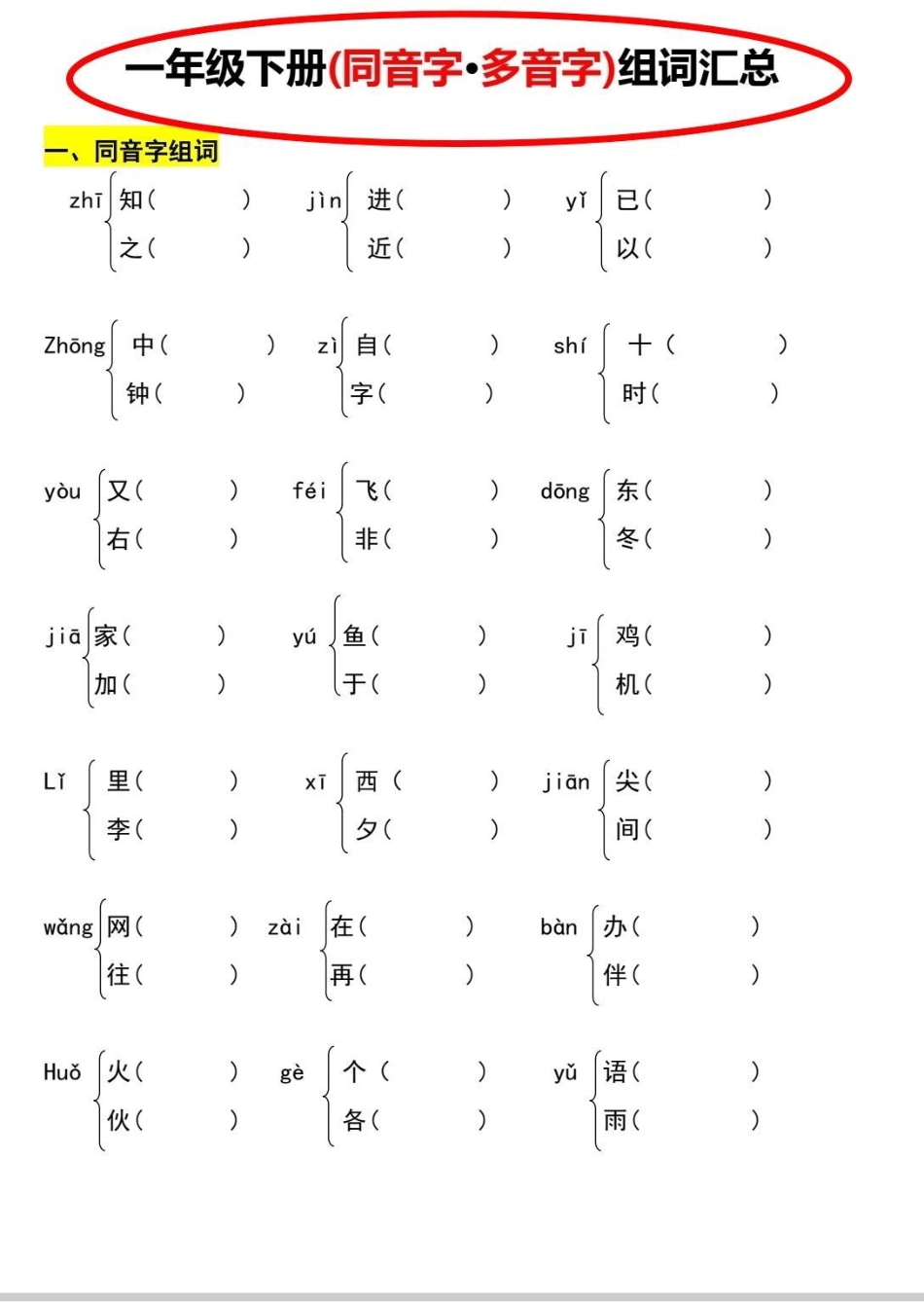 一年级下册多音字组词。多音字整理好了。复习用起来！一年级  学习 多音字 多音字组词.pdf_第1页