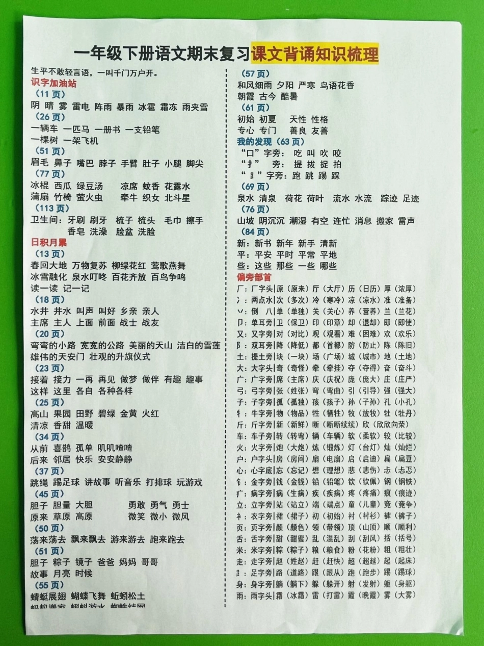 一年级下册期末复习课文背诵知识点梳理。知识点总结 一年级语文下册 一年级重点知识归纳  期末复习.pdf_第2页
