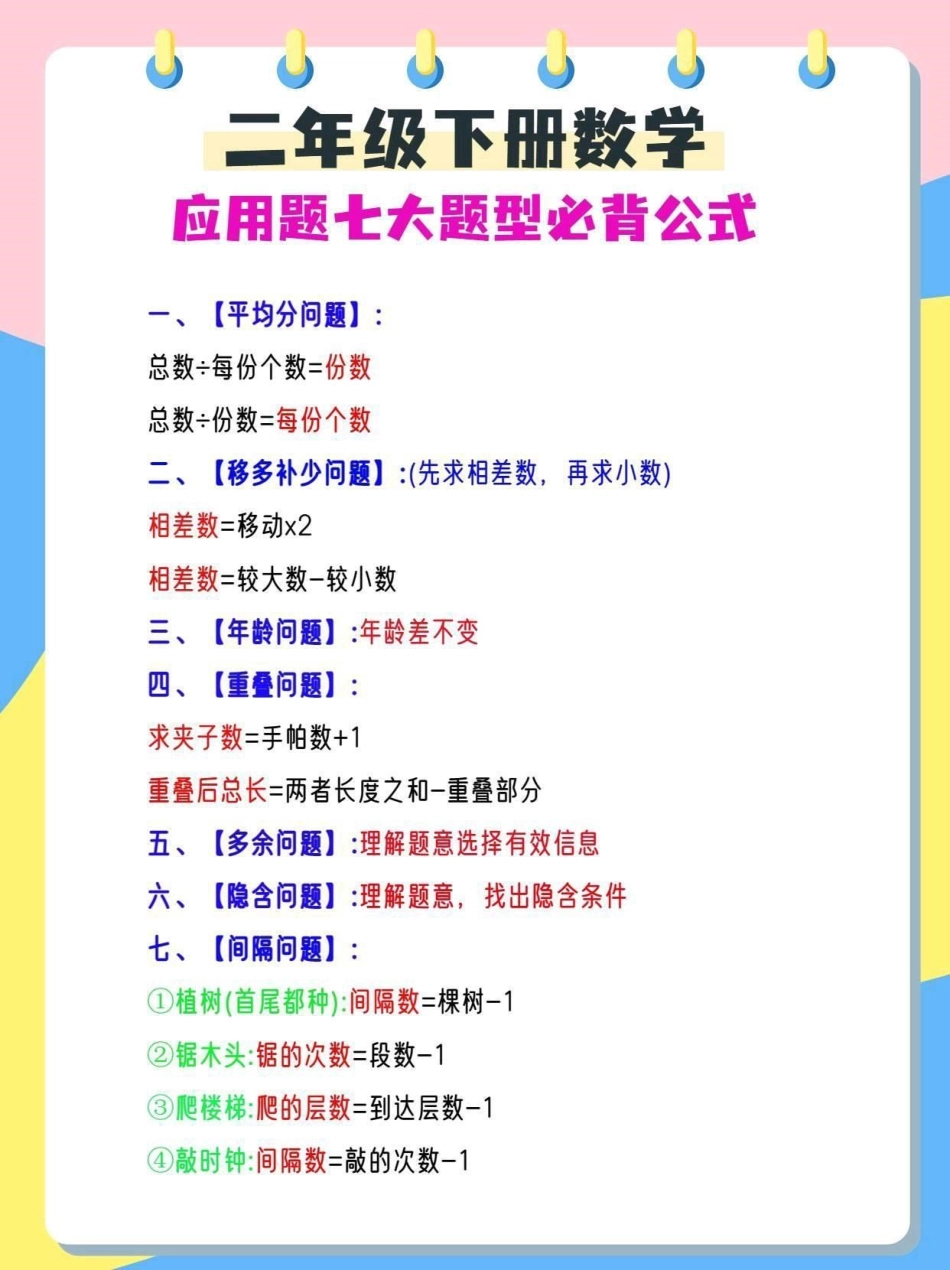 二年级下册数学应用题七大题型必背公式小学数学 应用题 二年级 数学思维 学习.pdf_第1页