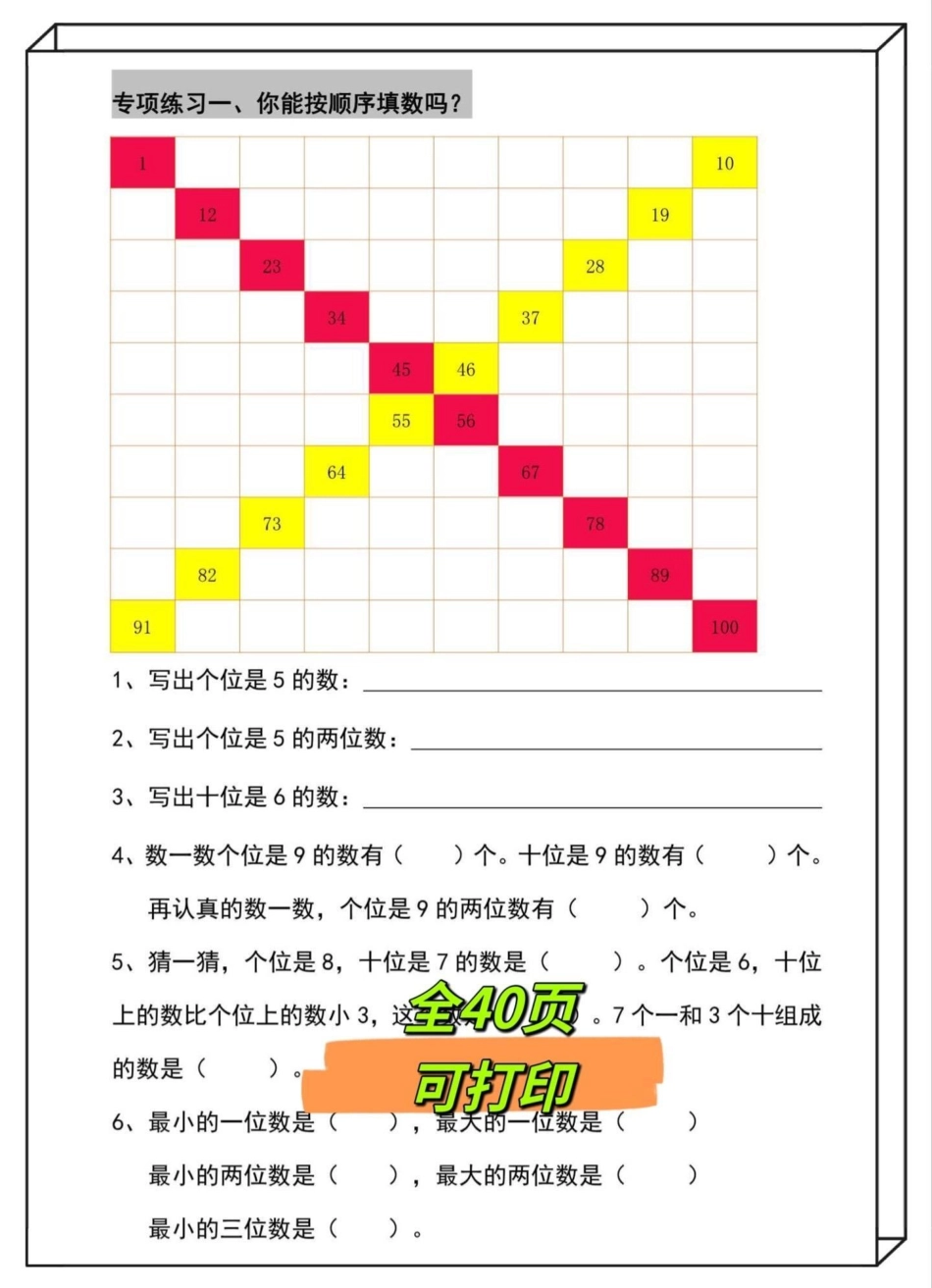 一年级下册数学专项知识汇总‼。下册数学专项汇总都是下册数学重难点，务必为孩子收藏打印一年级数学 百数表 认识图形 一年级下册数学一年级重点知识归纳.pdf_第3页