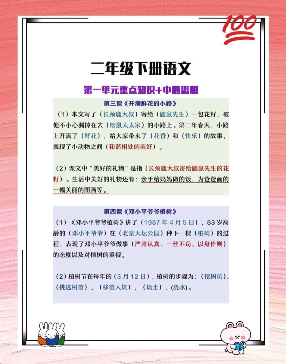 二年级下册语文，第一单元重点知识及中心思想，家长给孩子打印出来吧重点知识 中心思想归纳 预习课文 二年级语文.pdf_第2页