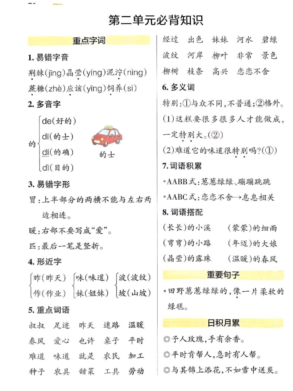 二年级下册语文必背知识点总结！快来收藏打印吧！家庭听写重点词语日积月累  知识点总结 小学语文知识点 二年级语文下册  热点.pdf_第2页