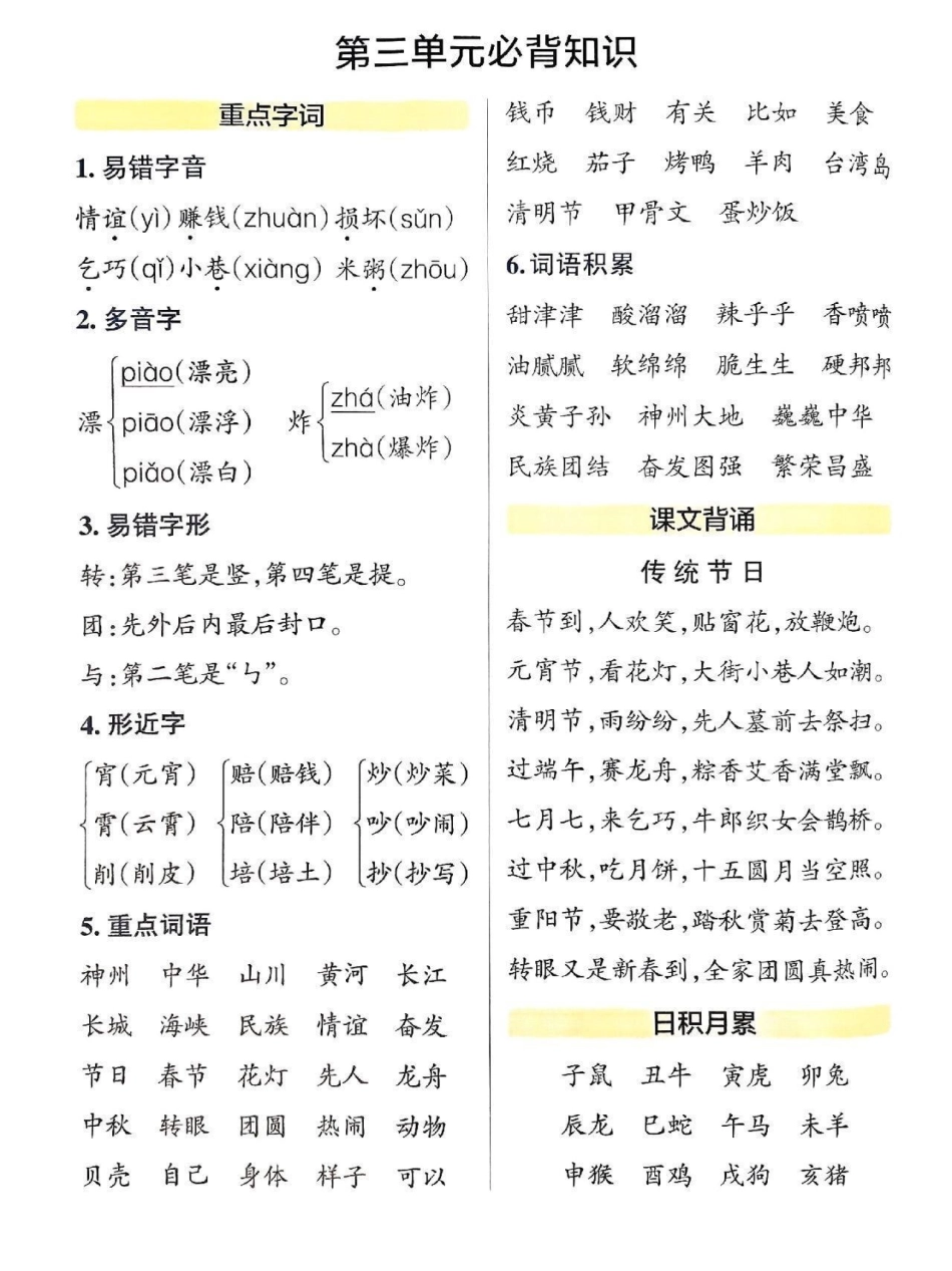 二年级下册语文必背知识点总结！快来收藏打印吧！家庭听写重点词语日积月累  知识点总结 小学语文知识点 二年级语文下册  热点.pdf_第3页