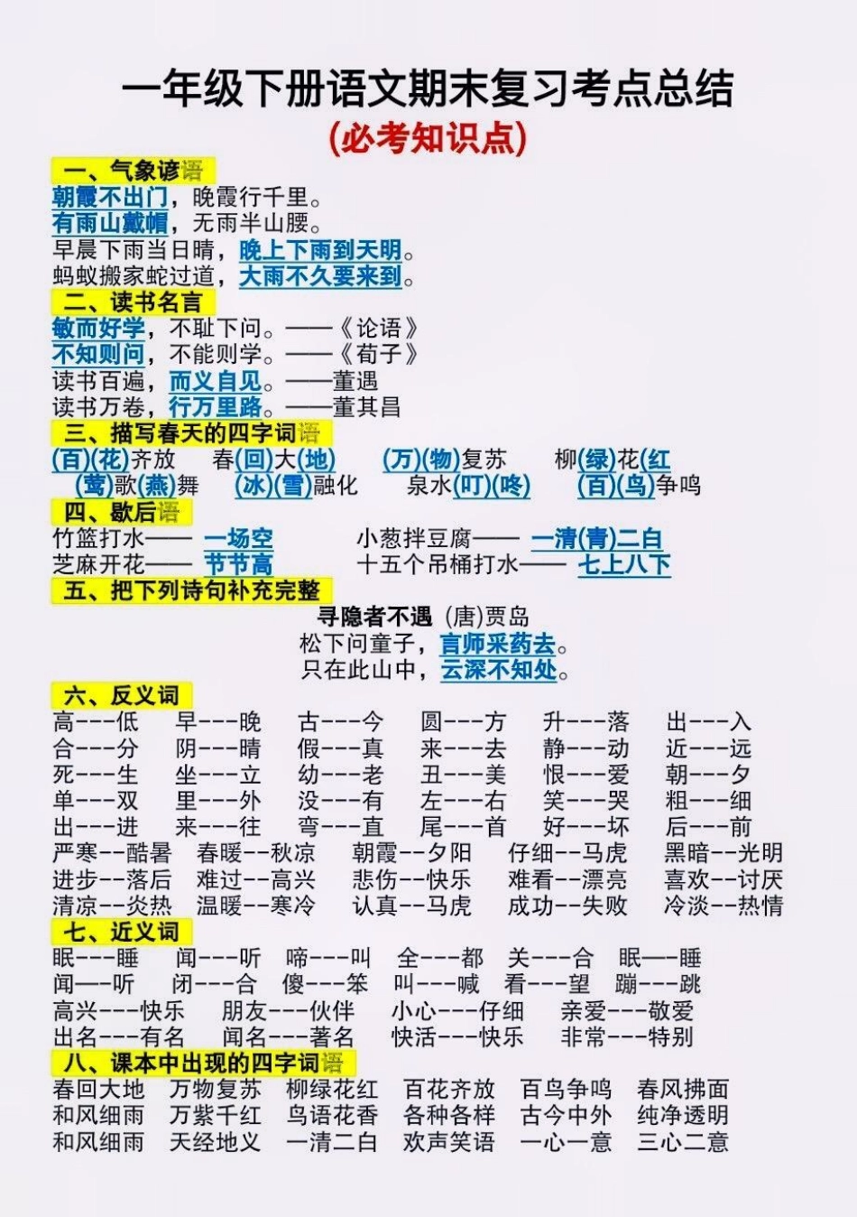 一年级下册语文期末必备知识点总结。一年级语文下册 期末复习 知识点总结 一年级 必考考点.pdf_第2页