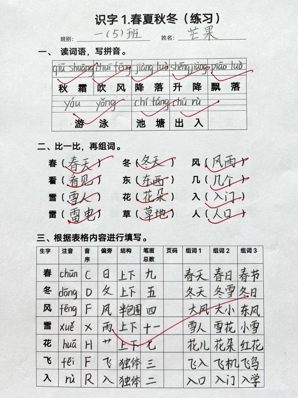 一年级下册语文注音组词练习。基础是关键，一年级的孩子一定要抓好基础，及时检测孩子的掌握情况，这份练习1-8单元都有，打印出来给孩子及时检测一下  一年级 一年级语文.pdf_第1页