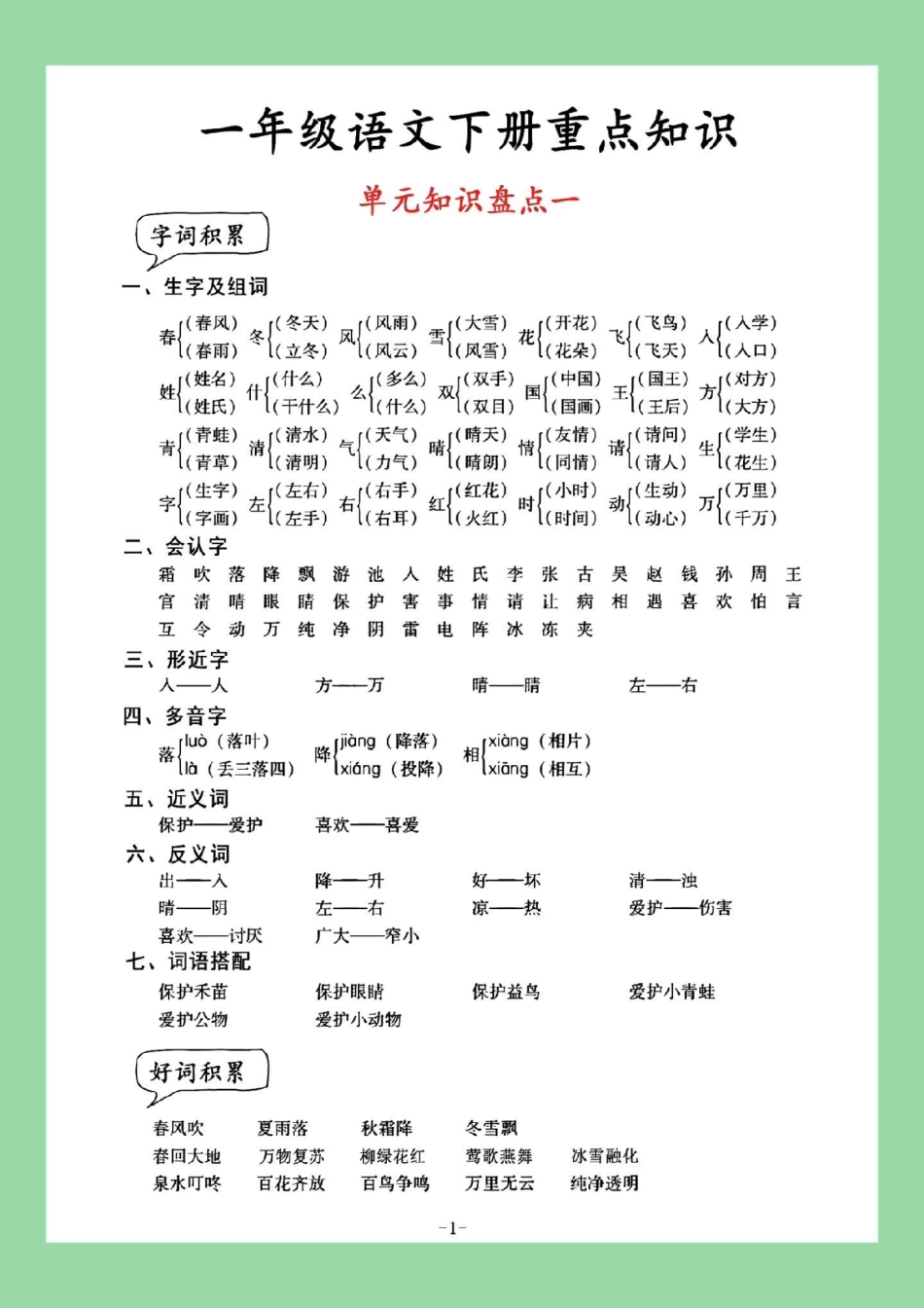 一年级语文 必考考点   家长为孩子保存学习可打印.pdf_第2页