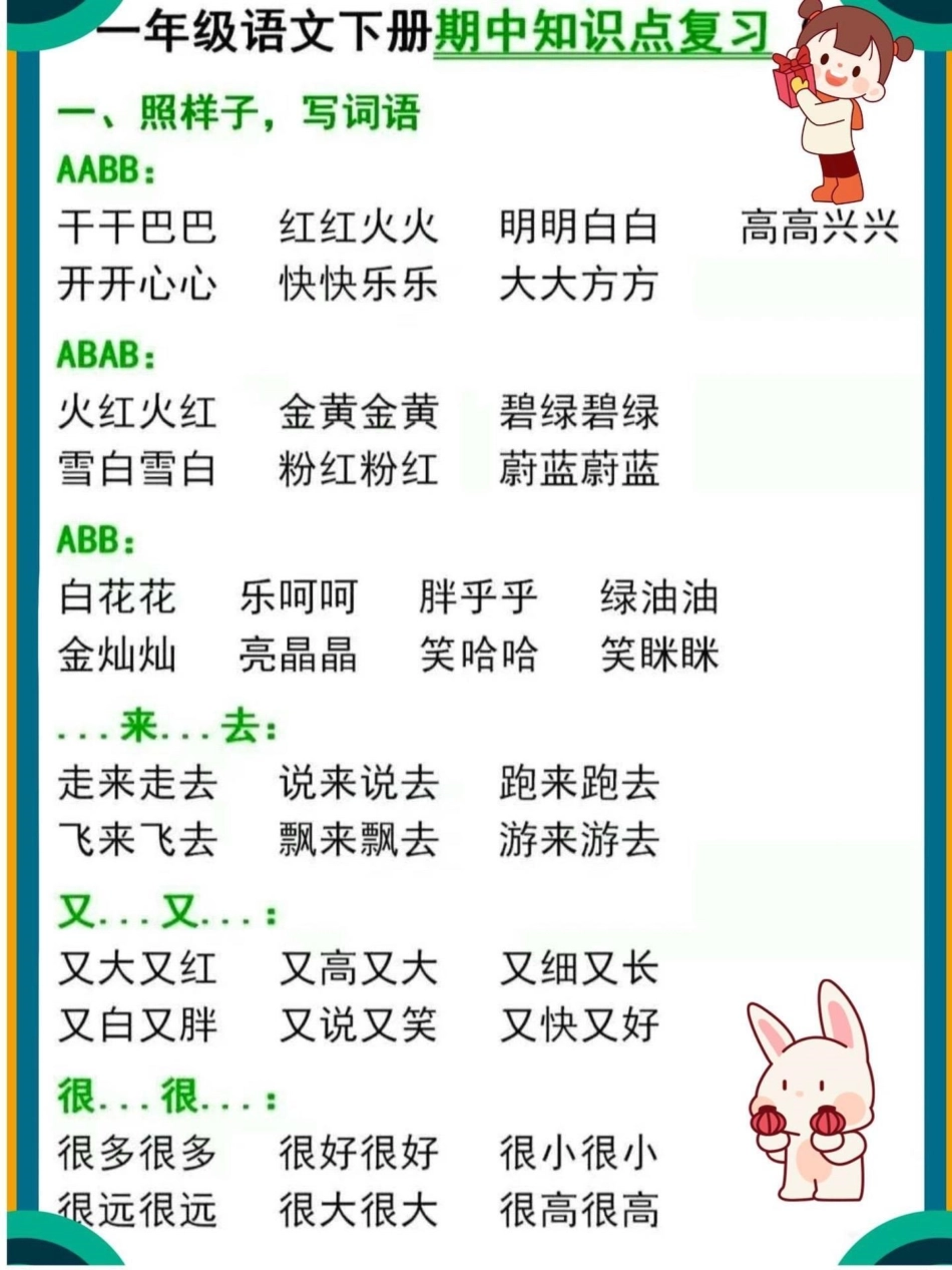 一年级语文下册 期中知识点复习。隔壁班主任推荐的《期中复习知识点》 快快收藏 复习起来。词语积累 关注我持续更新小学知识 一年级重点知识归纳 小学语文知识点 期中复习  热点 来客官方助推官 热点宝.pdf_第1页