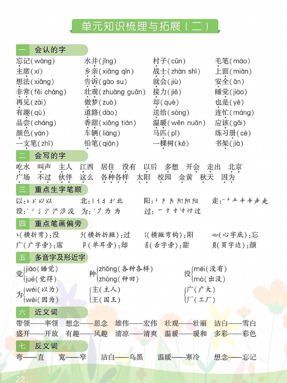 一年级语文下册班主任推荐期末必考总结。一年级语文下册1-8单元期末必考知识点总结，吃透这16页不管是期末考试，还是基础达标测试，都稳稳98+一年级重点知识归纳 一年级语文下册 知识点总结 必考考点 期.pdf_第2页