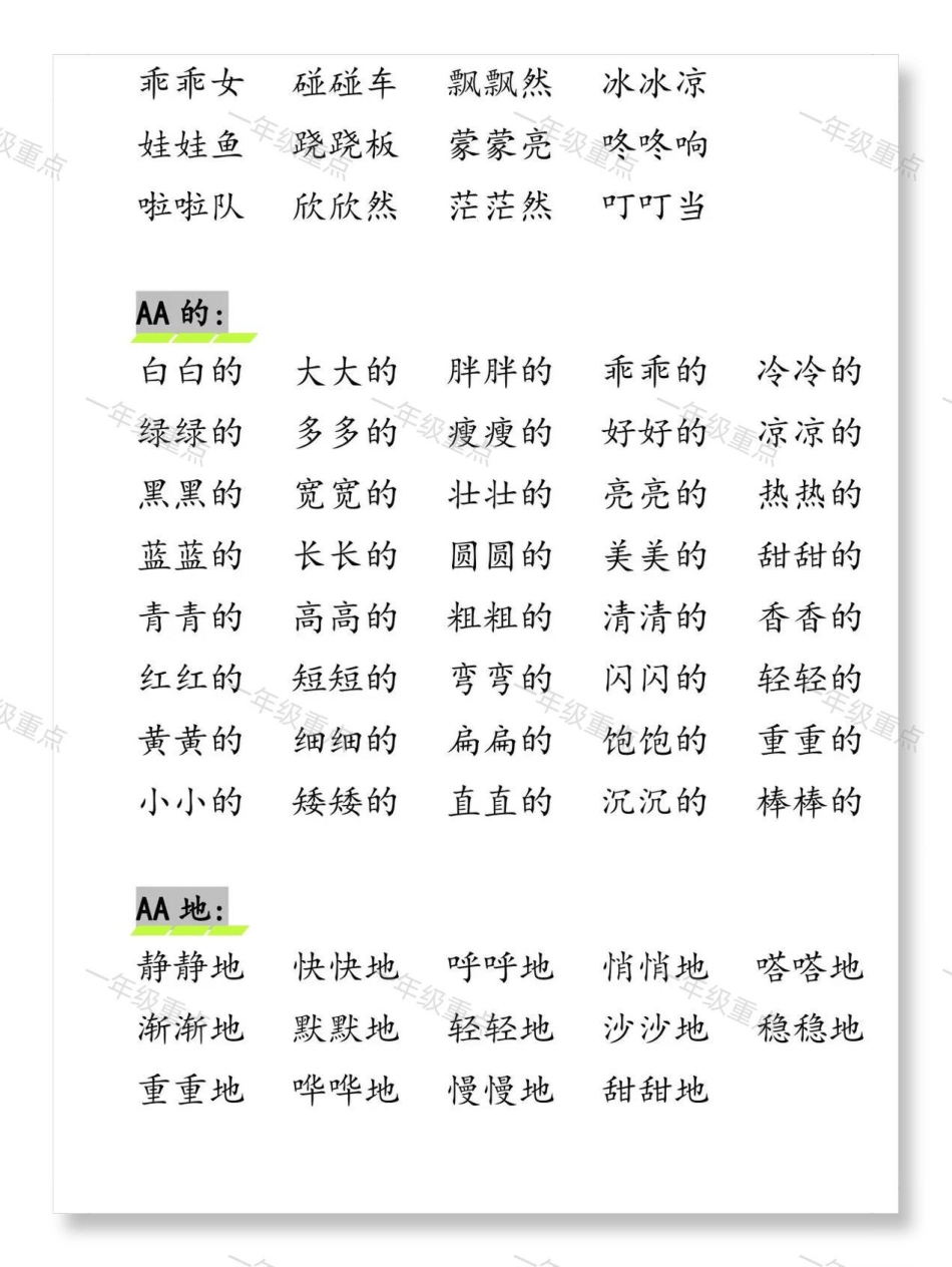 一年级语文下册叠词积累。一年级 知识分享 一年级语文下册 词语积累 一年级重点知识归纳.pdf_第3页