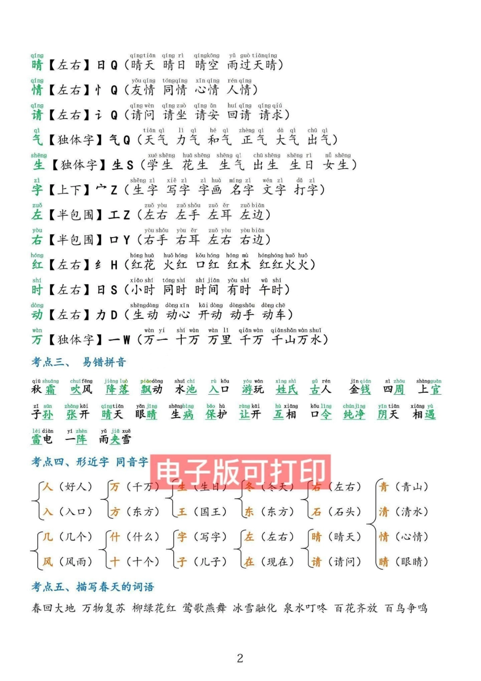 一年级语文下册知识点总结提前预习生字组词。拼音字母拼读拼写累积识字课文1-8单元生字组词+笔画笔顺+偏旁部首+字体结构+课文内容+句子+易错读音一年级语文 小学语文知识点 一年级重点知识归纳 一年级下.pdf_第3页