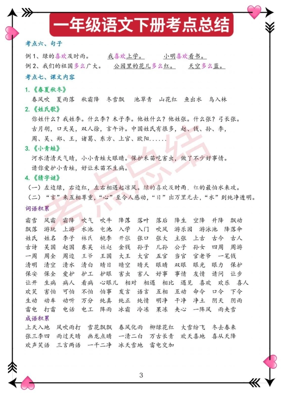 一年级语文下册重点难点知识汇总。一年级重点知识归纳 一年级语文 必考考点 一年级下册 小学语文知识点.pdf_第3页