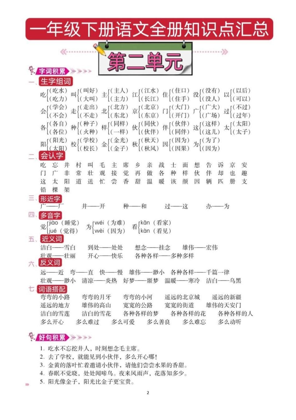一年级语文下册总复习资料。全册重点考试总结，共8页 预习复习宝典，妈妈们快打印出来给孩子提前背诵，期末考试98+一年级语文 一年级重点知识归纳 一年级语文下册 必考考点 学霸秘籍.pdf_第3页