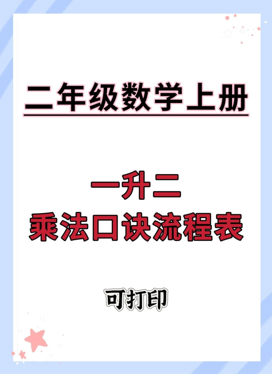 一升二 乘法口诀流程表乘法口诀 一升二 九九乘法表 数学 数学思维.pdf_第1页