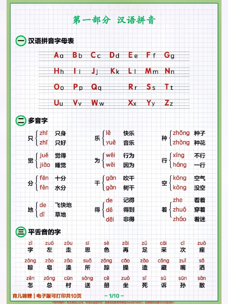 语文一年级下册-知识整理!!1.汉语拼音2.汉字识记3词语积累 日积月累 课文知识每个孩子的情况不同，可以按照整理的五大知识点进行有针对性的识记，自身的弱项专.pdf_第1页