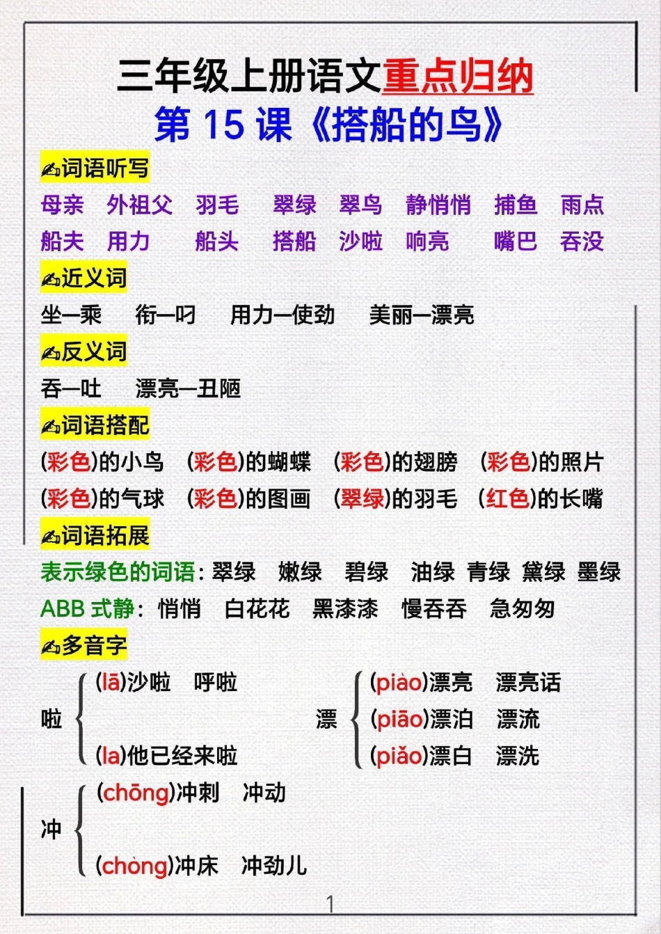 三年级上册第15课《搭船的鸟》重点归纳.pdf_第2页