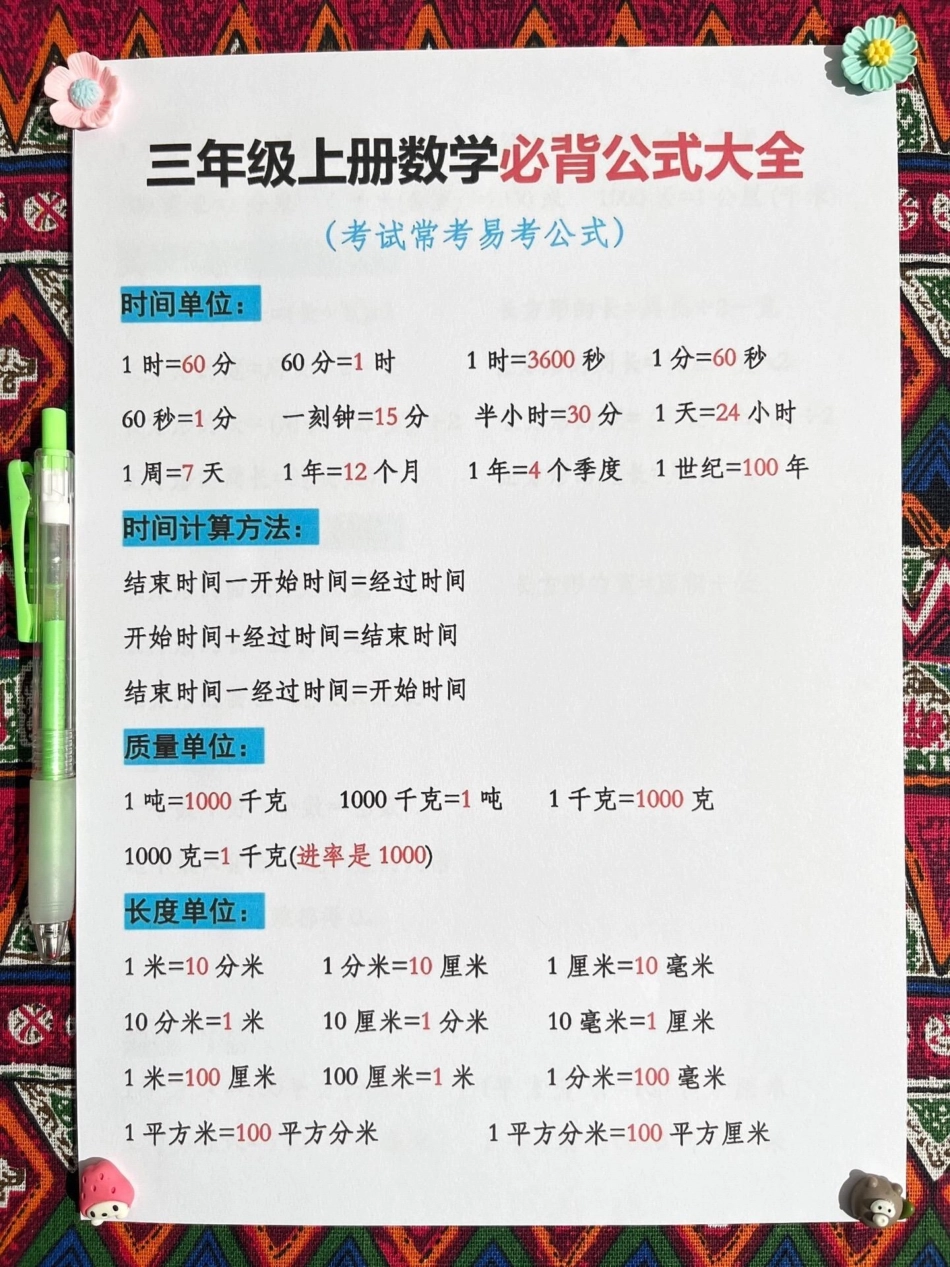 三年级上册数学必背公式汇总，老师已经为大。家整理好了。家长们可以打印出来，让孩子学习并熟练掌握这些公式。这些都是考试中常考必考的知识点，希望家长们能够给予重视，为孩子们的数学学习提供帮助。三年级数学.pdf_第2页