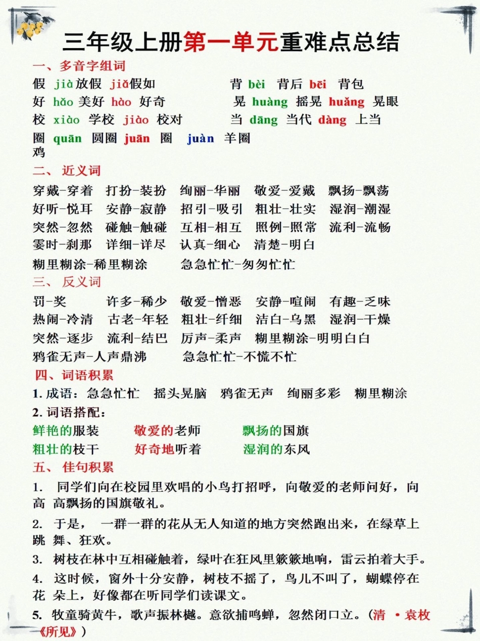 三年级上册语文1—8单元知识汇总。三年级上册语文1—8单元知识汇总，家长们赶紧收藏给孩子打印出来开学备用知识点总结 三年级上册语文 学习资料分享 三年级语文重点归纳.pdf_第1页