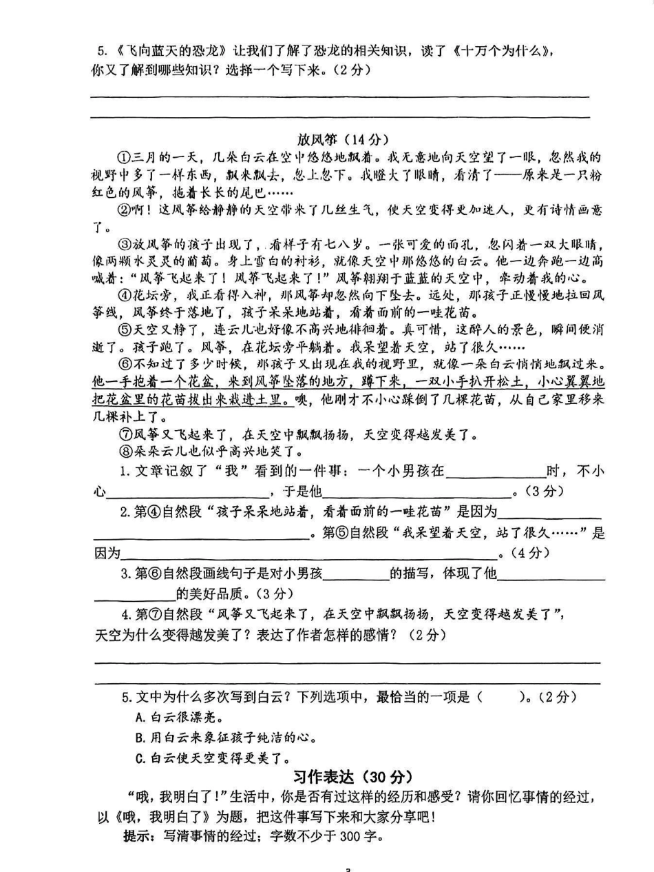 2023年语文四年级下册语文期末试卷。四年级 四年级下册语文 期末试卷 试卷分享 期末考试.pdf_第3页