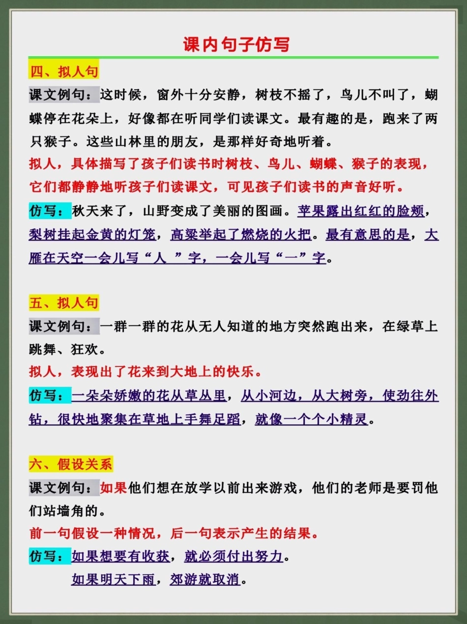 三年级上册语文句子仿写。二升三年级暑假语文句子仿写，可以提前给孩子打印出来让孩子读一读，背一背二升三 暑假预习 三年级上册语文 假期学习仿写句子.pdf_第2页